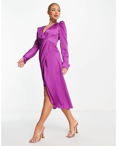 Liquorish Bridesmaids Satin Midi Wrap Top Dress With Wrap Skirt - Pink