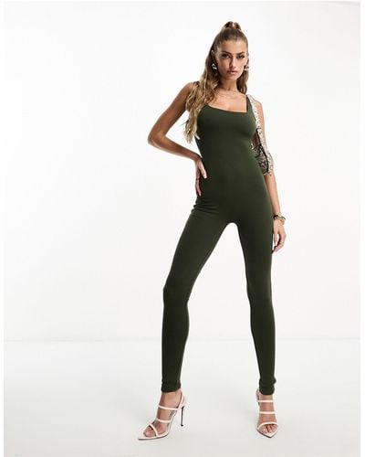 Naked Wardrobe moc croc square neck fitted jumpsuit in black