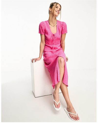 Whistles Heidi Spot Print Midi Dress - Pink