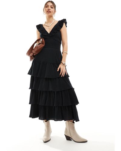 Pretty Lavish Cotton Ruffle Midaxi Dress - Black