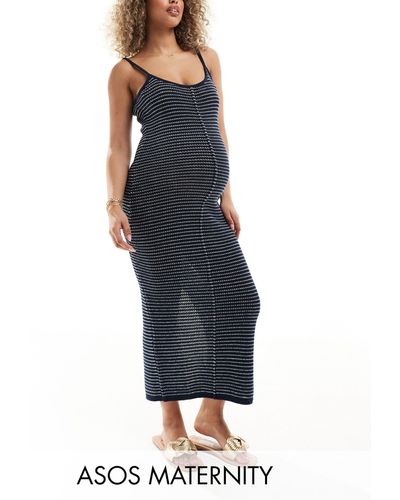 ASOS Asos Design Maternity Knitted Strappy Midaxi Dress - Blue