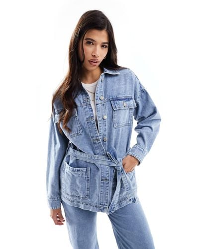 In The Style Denim Belted Jacket - Blue