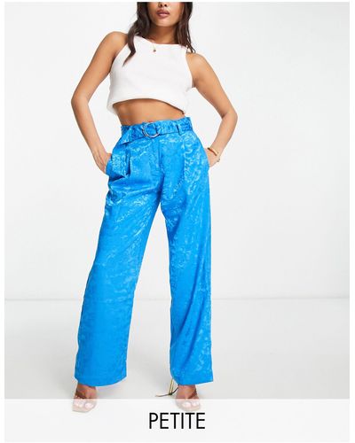 Y.A.S Petite Tailored Devore Satin Co-ord Trousers - Blue