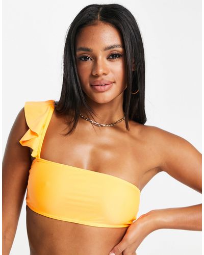 NA-KD Flounce One Shoulder Bikini Top - Yellow