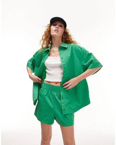 TOPSHOP Co-ord Nylon Oversized Short Sleeve Shirt Jacket - Green