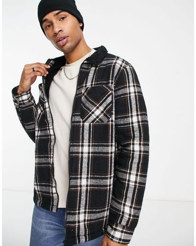 Threadbare Teddy Lined Overshirt Check Shacket - Black