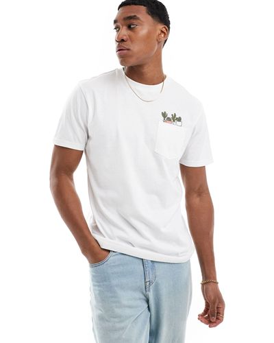 Threadbare T-shirt bianca con tasca e cactus ricamati - Bianco