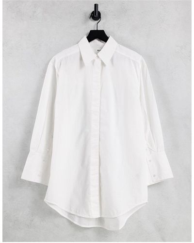 SELECTED Femme Cotton Shirt With Deep Cuff - White