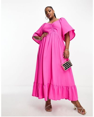Yours Fluted Sleeve Maxi Dress - Pink