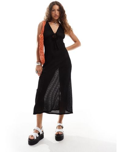 Reclaimed (vintage) Crochet Beach Maxi Dress With Keyhole - Black