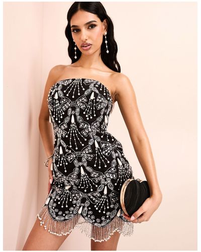 ASOS Pearl Embellished Mini Dress With Scallop Hem - Black