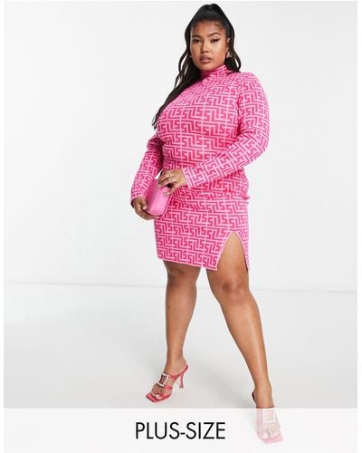 SIMMI Simmi plus - robe moulante à col montant avec imprimé géométrique - rose
