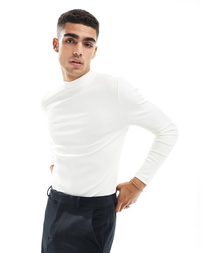 ASOS Long Sleeve Muscle Rib T-shirt With Turtle Neck - White