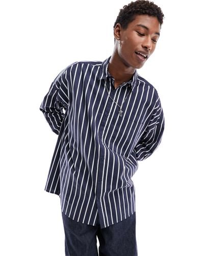 Collusion Oversized Striped Shirt - Blue