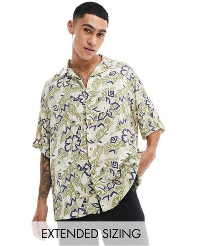 ASOS Camicia oversize squadrata con rever e stampa hawaiana vintage - Verde