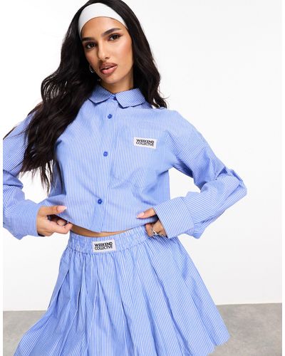 ASOS Asos Design Weekend Collective Co-ord Cropped Shirt With Woven Label - Blue