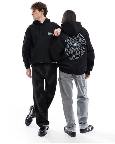 Dr. Denim Unisex Damien Heavyweight Hoodie With 'good Times Since Forever' Back Graphic Print - Black