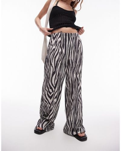 TOPSHOP Zebra Crinkle Plisse Wide Leg Trouser - Black
