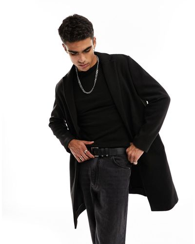 Pull&Bear Overcoat With Wool Mix - Black