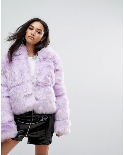Missguided Crop Pelted Faux Fur Coat - Purple