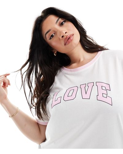 ONLY Boxy Fit T-shirt With Love Print - White