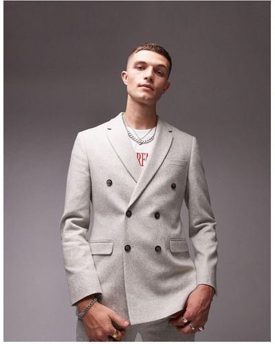 TOPMAN Skinny Wool Mix Double Breasted Wedding Suit Jacket - Brown