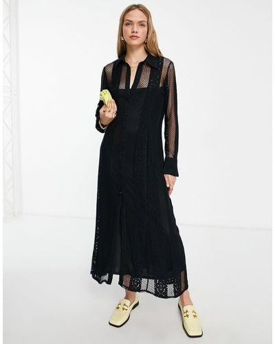 TOPSHOP Jersey Lace Maxi Shirt Dress - Black