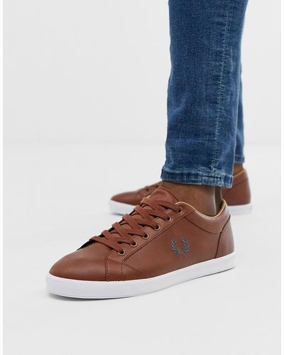 Fred Perry Baseline Leather Trainers In Tan - Brown