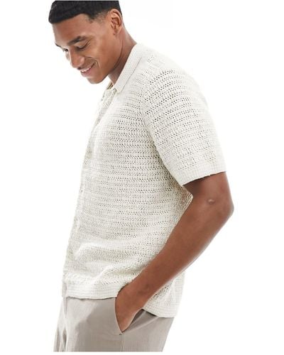 Abercrombie & Fitch Crochet Knit Short Sleeve Polo Shirt - White