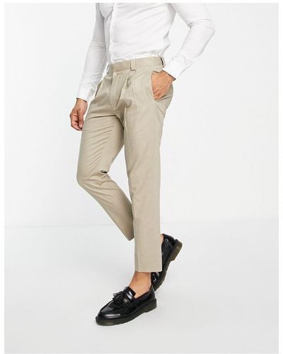 TOPMAN Linen Mix Tapered Trousers - Natural