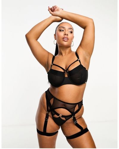 We Are We Wear Curve Mesh And Velvet Mix Thigh Harness - Black