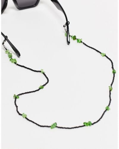 ASOS Glasses Chain With Green Stones - White