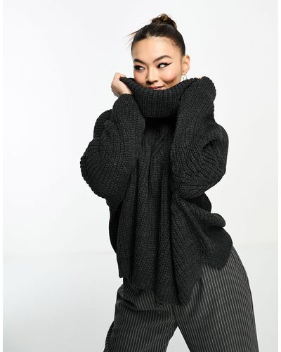 Naanaa Pull en tricot épais à col roulé - anthracite - Noir