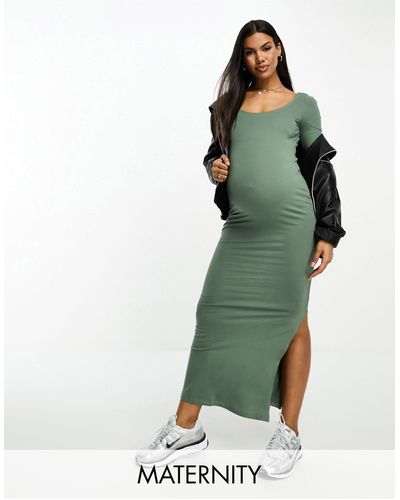 Vero Moda Vero Moda - Zwangerschapskleding - Bodycon Midi-jurk Met Zijsplitten - Groen