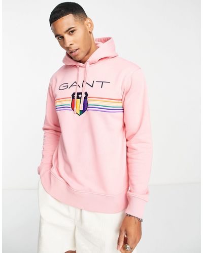 GANT Pride Capsule Stripe Crest Logo Hoodie - Pink