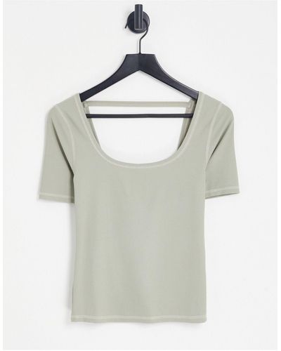TOPSHOP Premium - Basic T-shirt Met Lage Ronde Hals Met Contrast - Meerkleurig