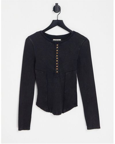 Free People Mareera - Henley Top Met Lange Mouwen - Blauw