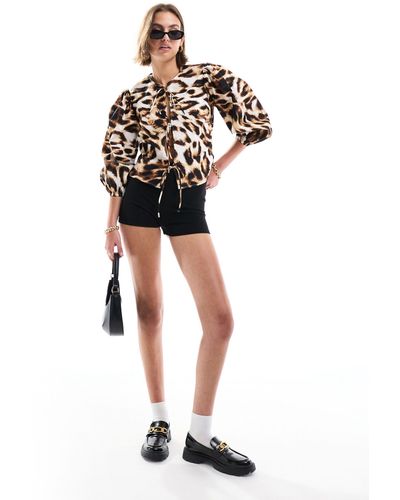 ASOS Top à manches longues et liens noués en coton imprimé léopard - Multicolore