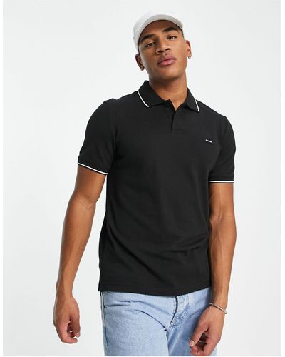 Calvin Klein Slim-fit Piqué Polo Met Een Gekleurd Randje En Logo - Zwart