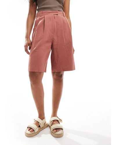 ASOS Longline High Waisted Short With Linen - Red