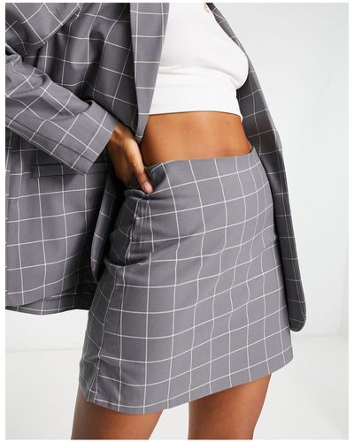 Monki Minifalda a cuadros tipo cuadrícula mix & match - Gris