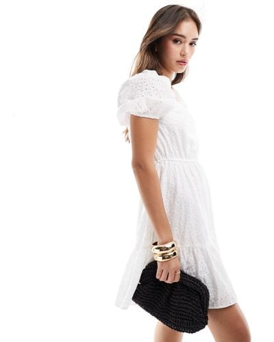 & Other Stories Floral Broderie Embroidered Milkmaid Mini Dress With Tiered Hem - White