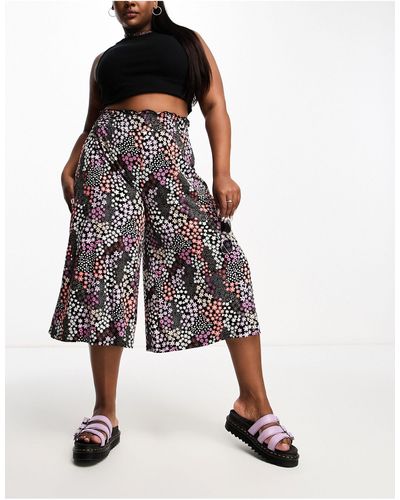 Yours Shirred Waist Wide Leg Culottes - Black