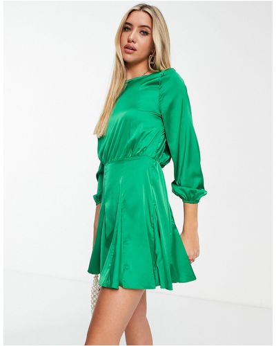 AX Paris Mini-jurk Van Satijn Met Lange Mouwen - Groen