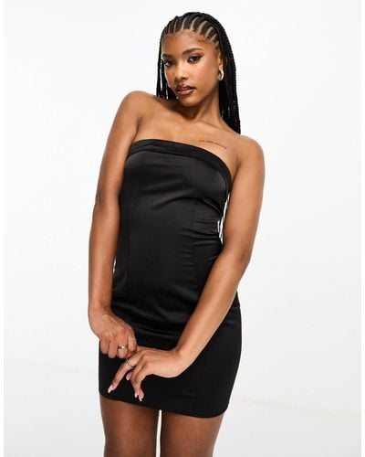 In The Style Exclusive Satin Bandeau Mini Dress - Black
