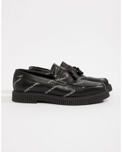 ASOS Creeper Loafers In Black Leather With And Chase The Night Print