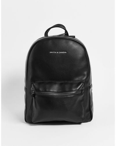 Smith & Canova Smith & Canova Leather Zip Pocket Backpack - Black