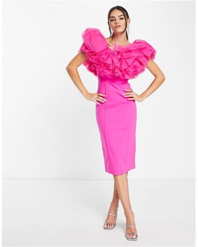 & Other Stories Statement Tulle Trim Midi Dress - Pink