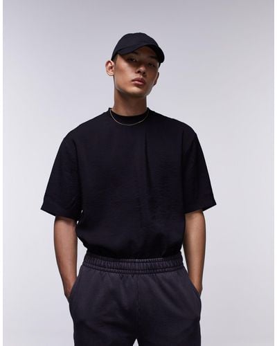 TOPMAN Oversized Fit Woven T-shirt With Mid Sleeve - Blue