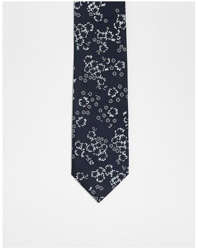 French Connection Corbata negra con estampado floral - Azul